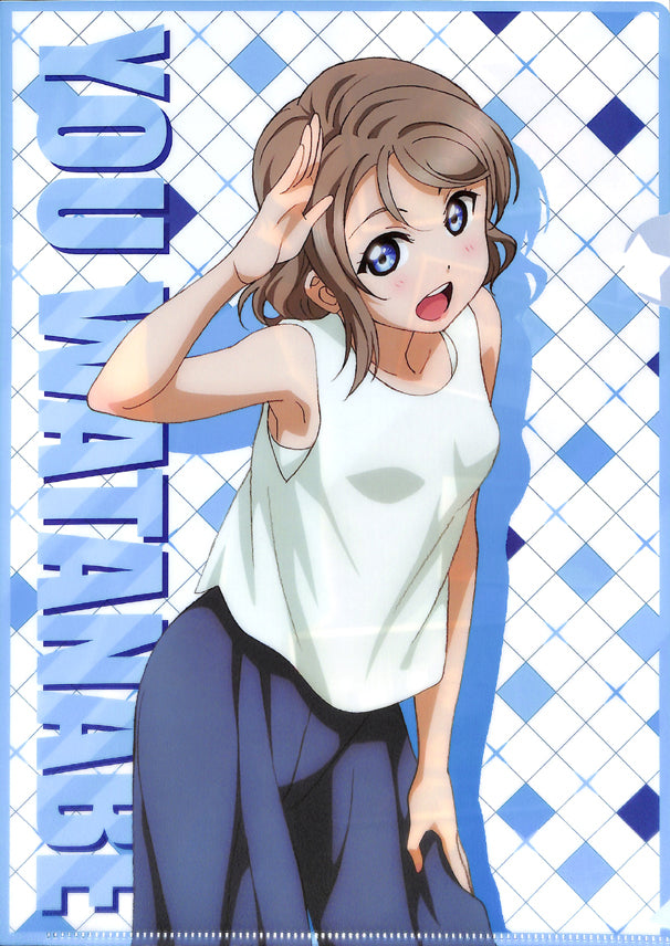 Love live!, love live! school idol project, {{{love live! sunshine!!}}}, {{{ watanabe you}}}, brown hair, blue eyes, {{{animeted}}}, anime colored on  Craiyon